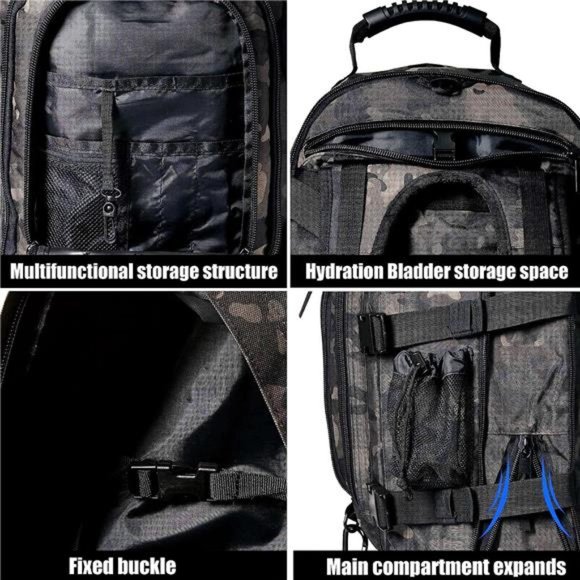 Men Backpack Large Capacity Military Tactical Hiking Expandable 39L-60L Backpack - Picture 2 of 6